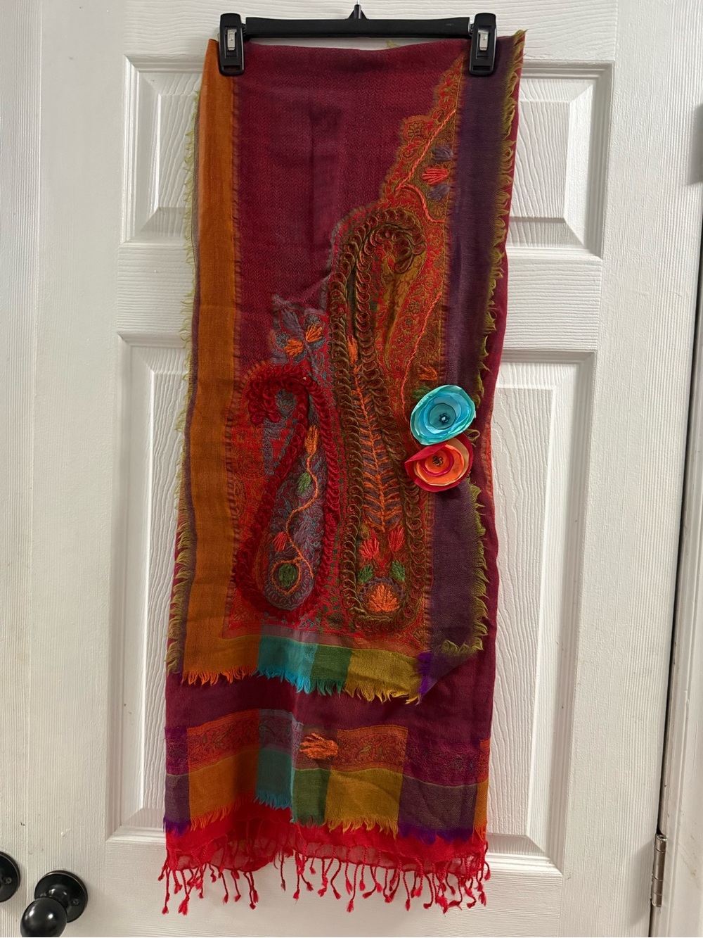 Maria Isabel Boho Scarf With Flower Embellishment 70x29
